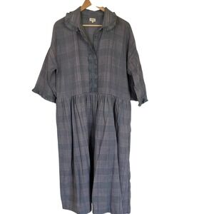 EKA Womens Gray Plaid Drop Waist‎ Dress Wool Size Large Elbow Sleeve Minimalist